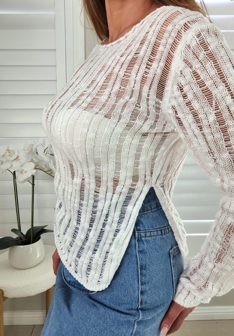 Light Knitted Sheer Top in White